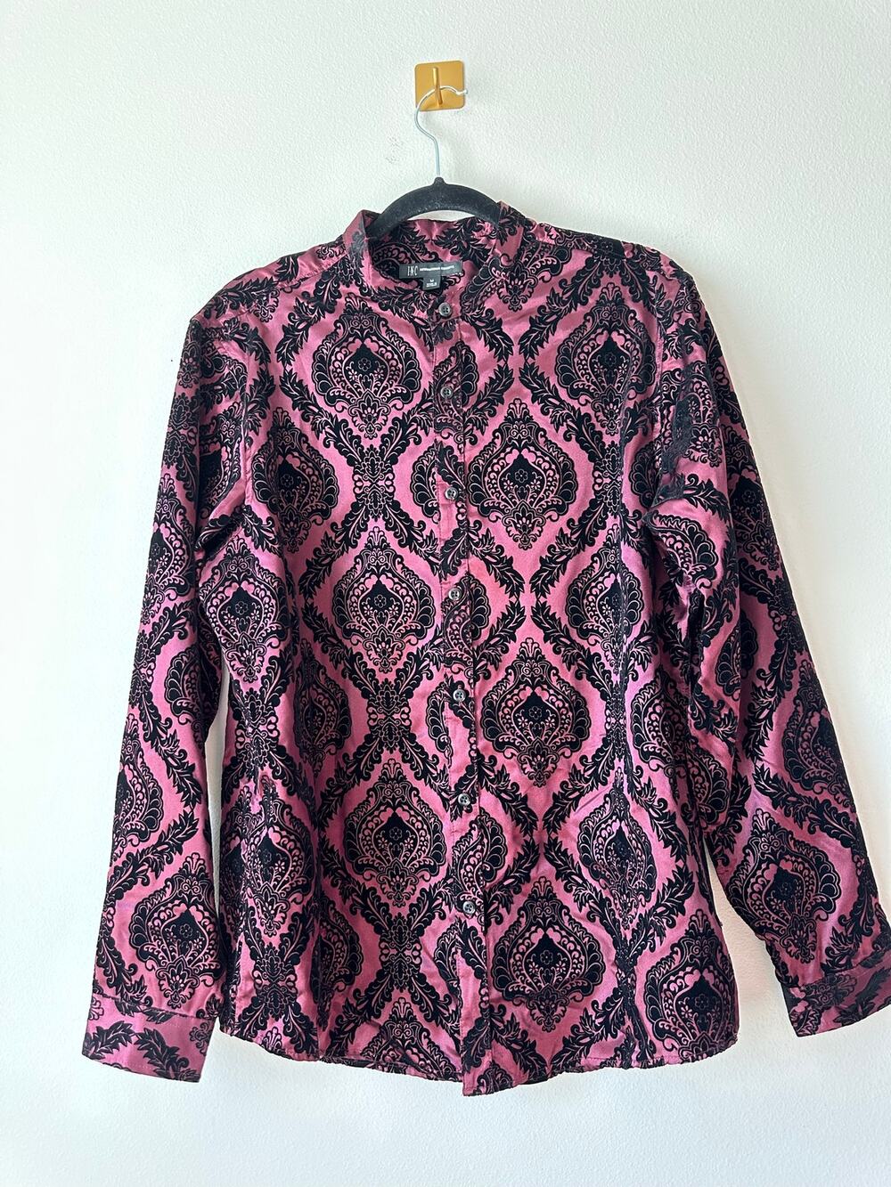 Purple Satin Flocked Velvet Damask Blouse Y2K Romantic Goth Baroque M